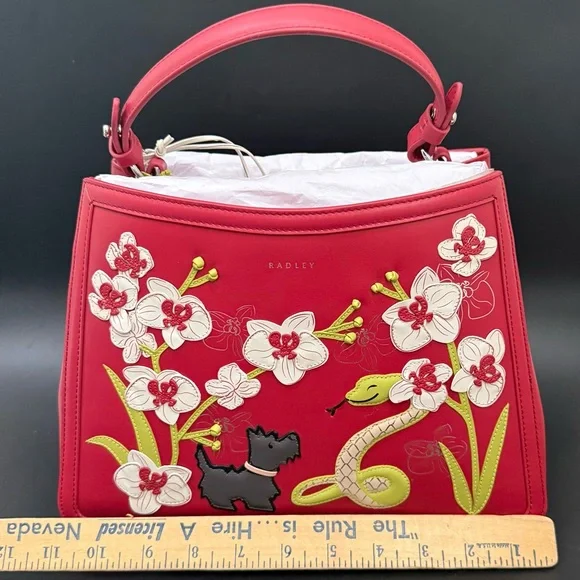 RADLEY London Red LUNAR NEW YEAR 2025 3D Flower Snake Zip Top Grab Crossbody Bag - Picture 7 of 16